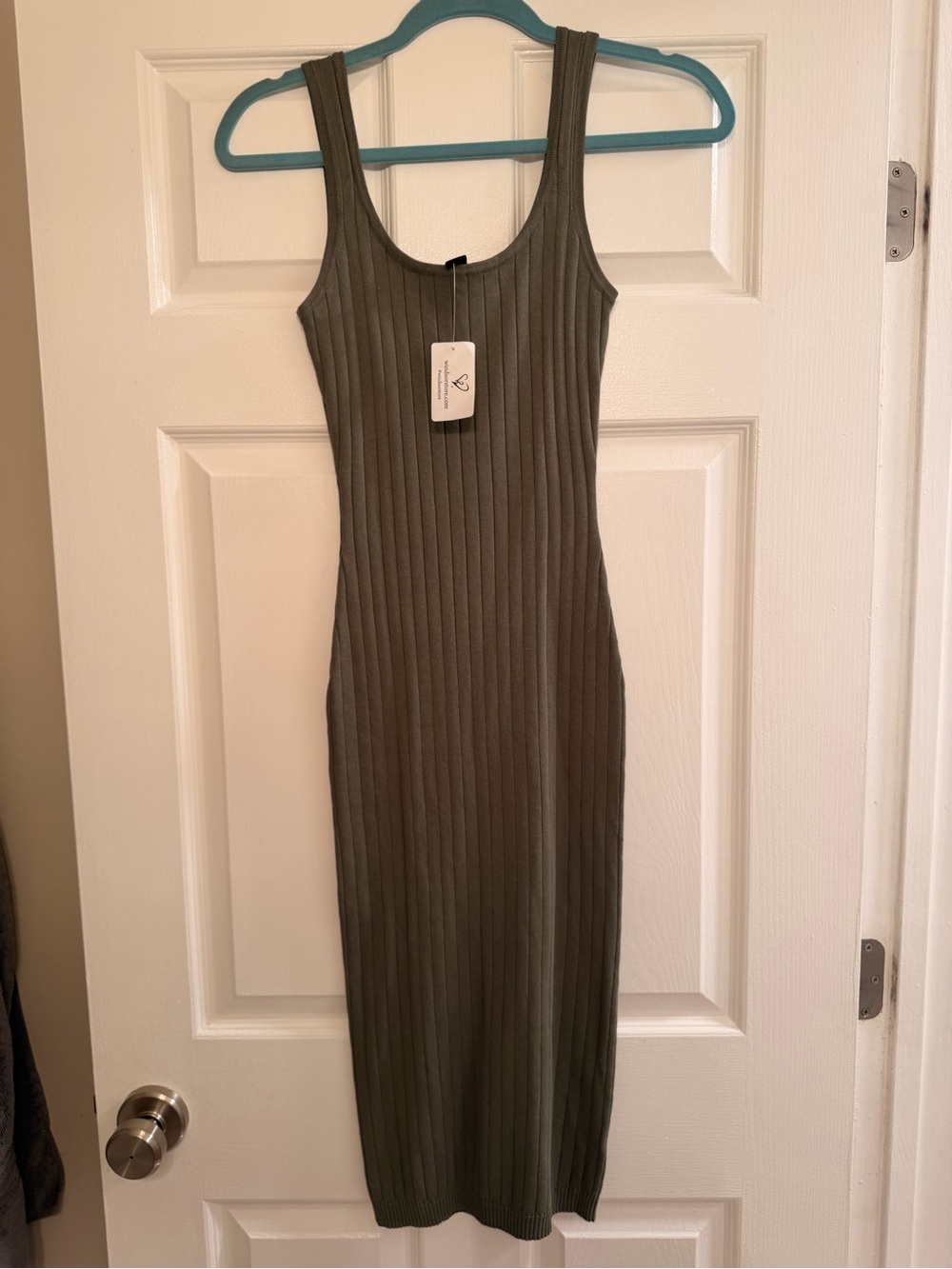 Windsor Olive Green Ribbed Tank Midi Dress